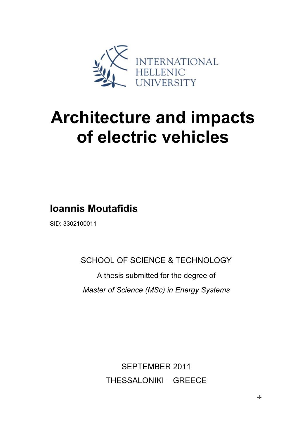 Architecture and Impacts of Electric Vehicles