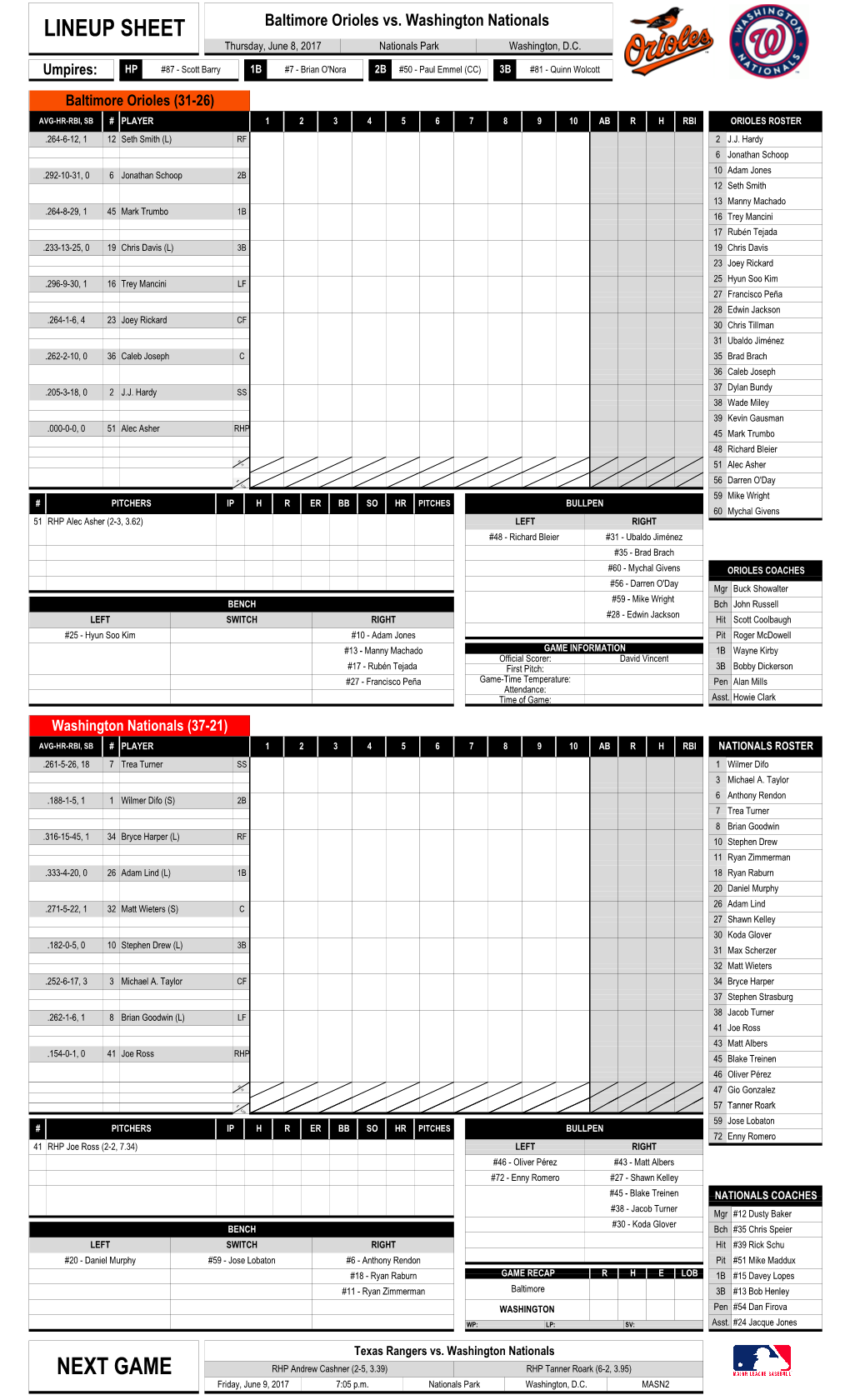 Lineup Sheet Next Game