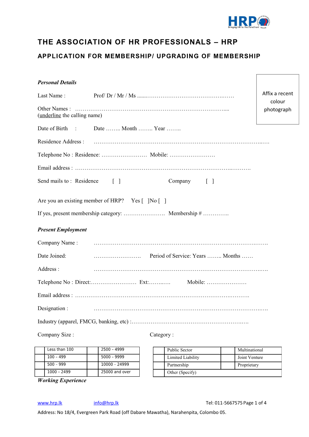 Application for Membership/ Upgrading of Membership