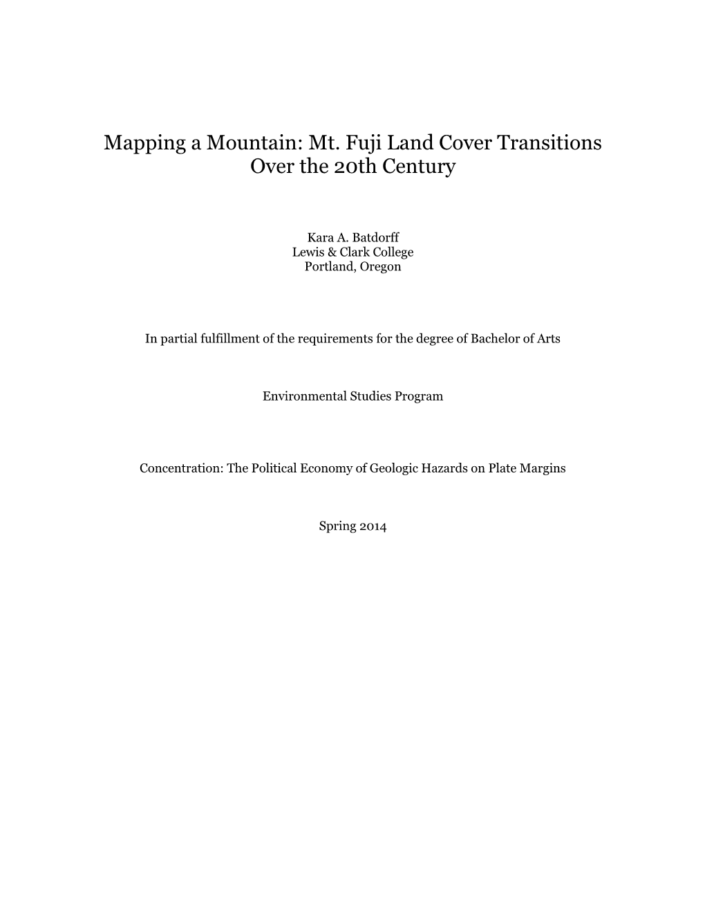 Mapping a Mountain: Mt. Fuji Land Cover Transitions Over the 20Th Century