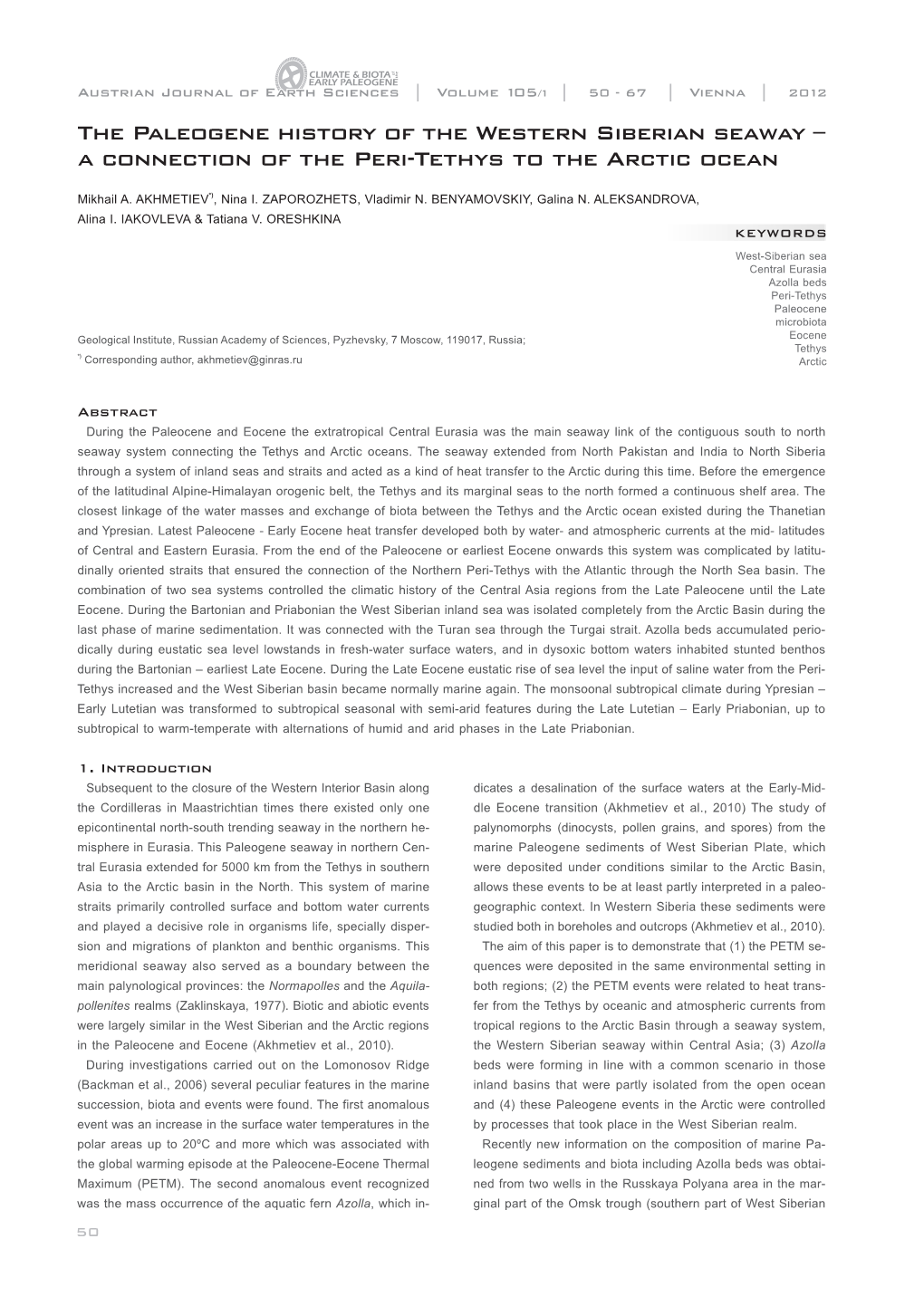 The Paleogene History of the Western Siberian Seaway – a Connection of the Peri-Tethys to the Arctic Ocean____