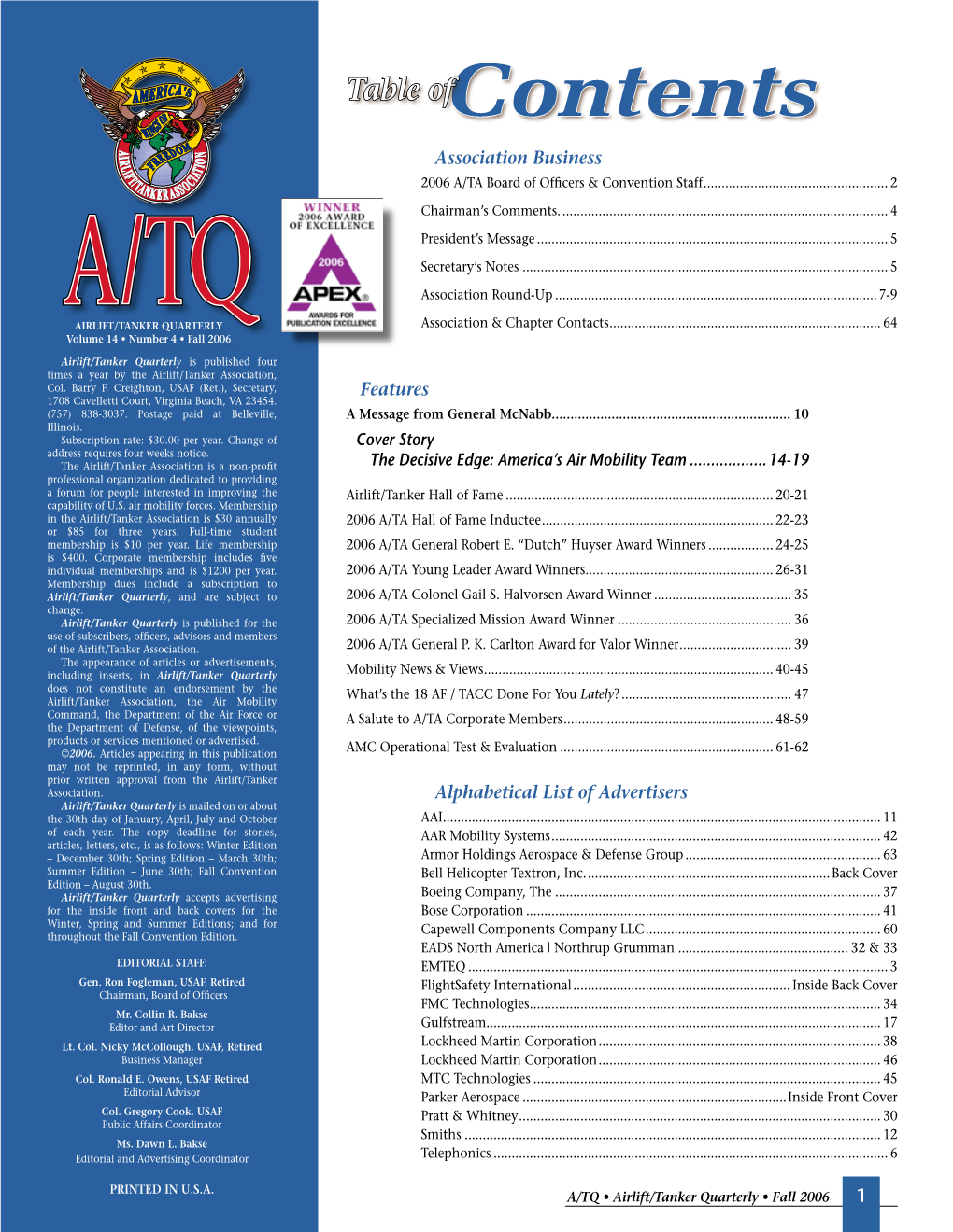 Contents Association Business 2006 A/TA Board of Officers & Convention Staff