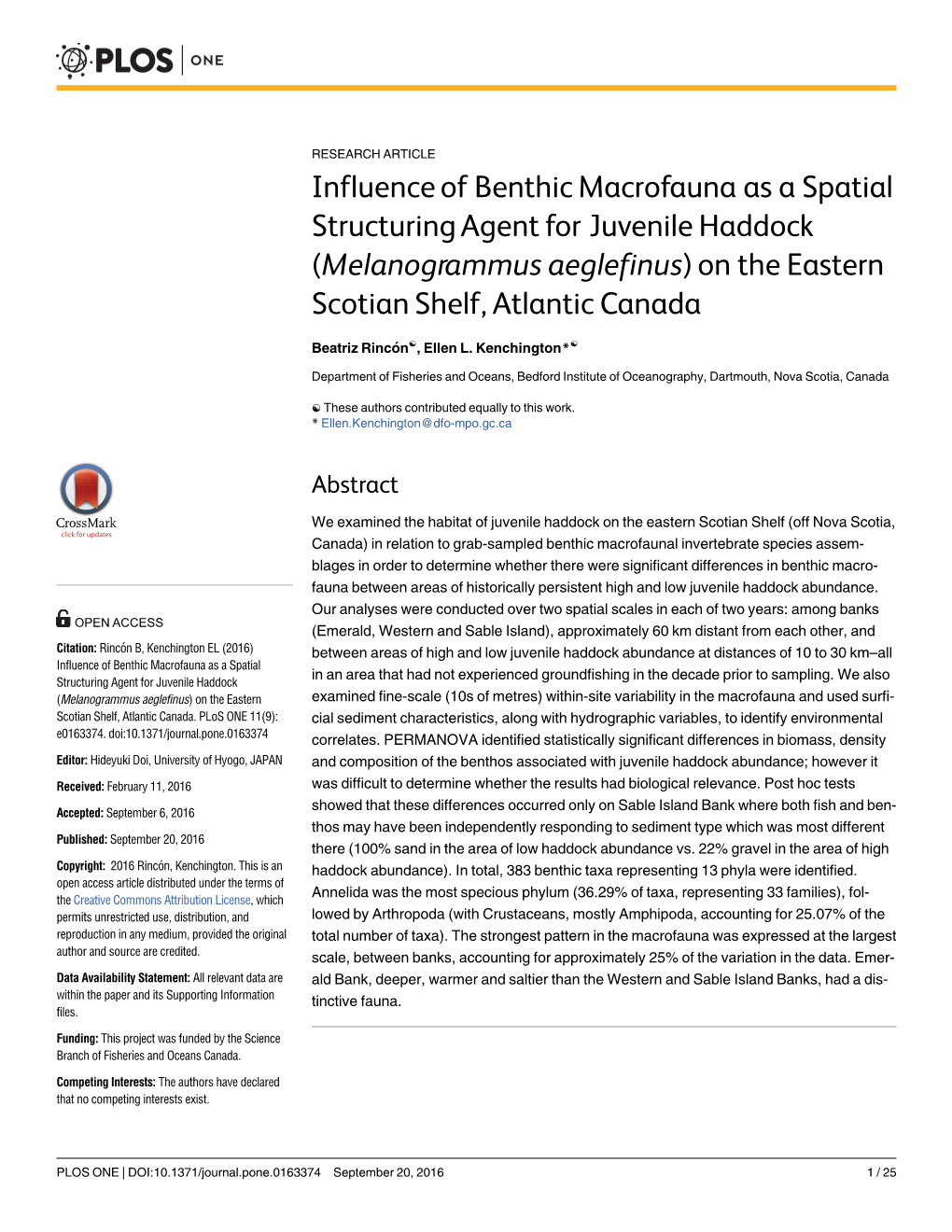 Influence of Benthic Macrofauna As a Spatial Structuring Agent for Juvenile Haddock (Melanogrammus Aeglefinus) on the Eastern Scotian Shelf, Atlantic Canada