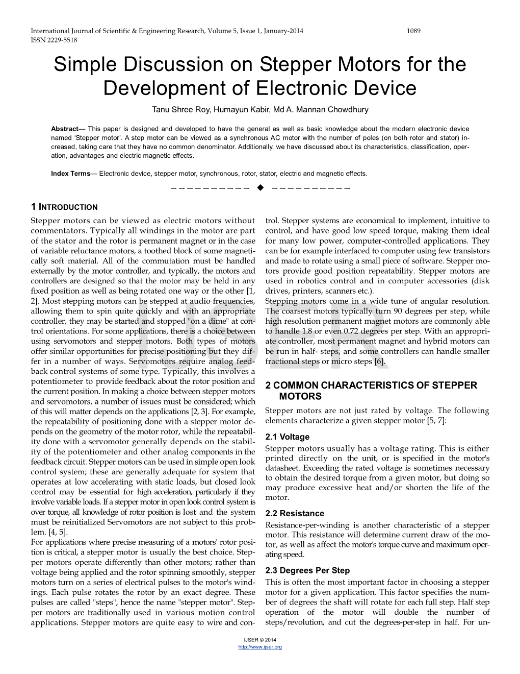 Simple Discussion on Stepper Motors for the Development of Electronic