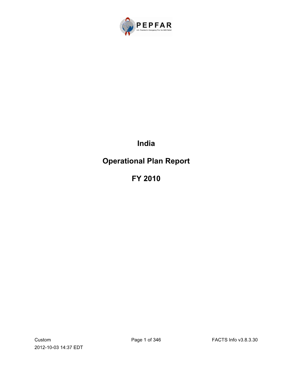 India Operational Plan Report FY 2010