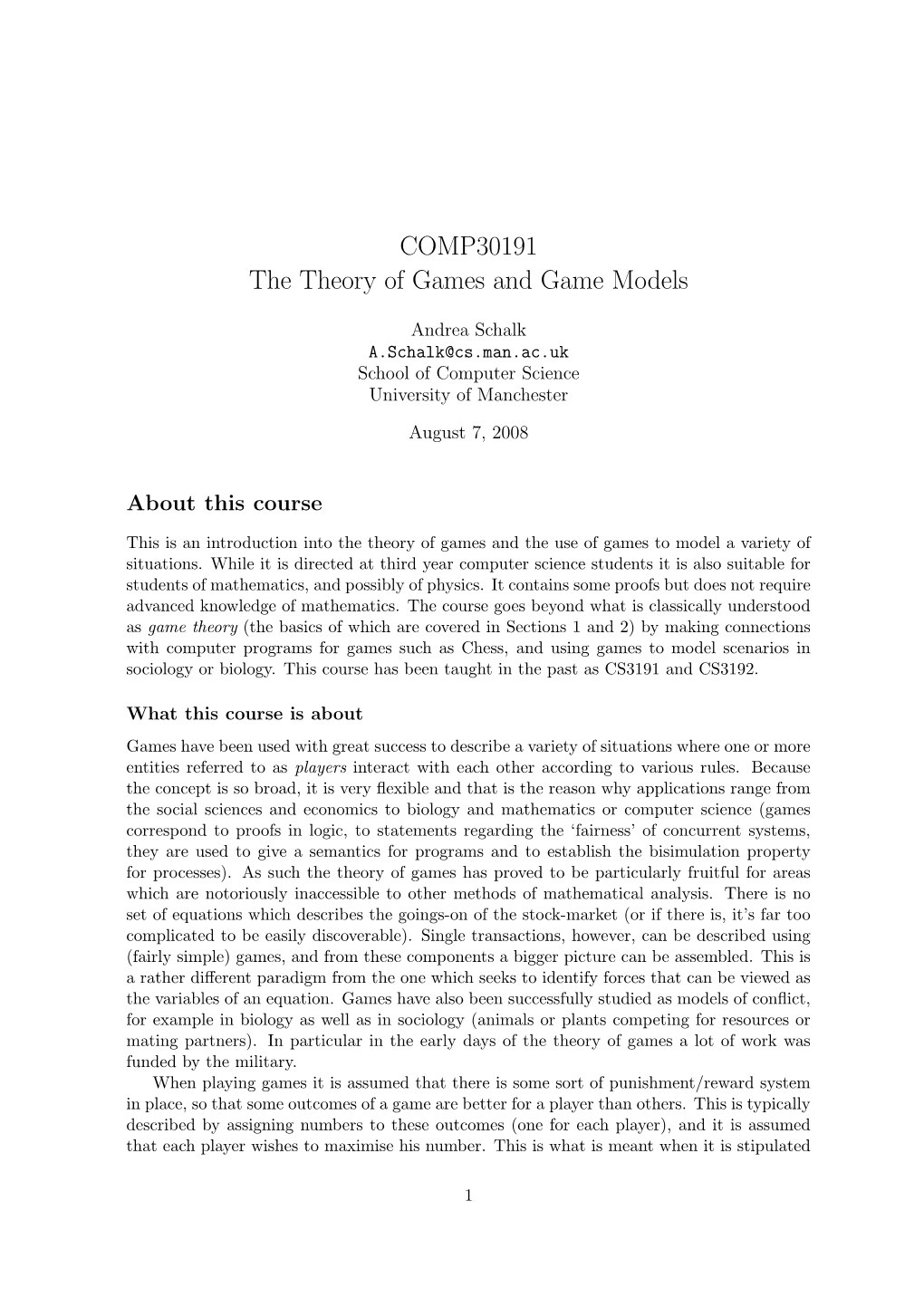 COMP30191 the Theory of Games and Game Models