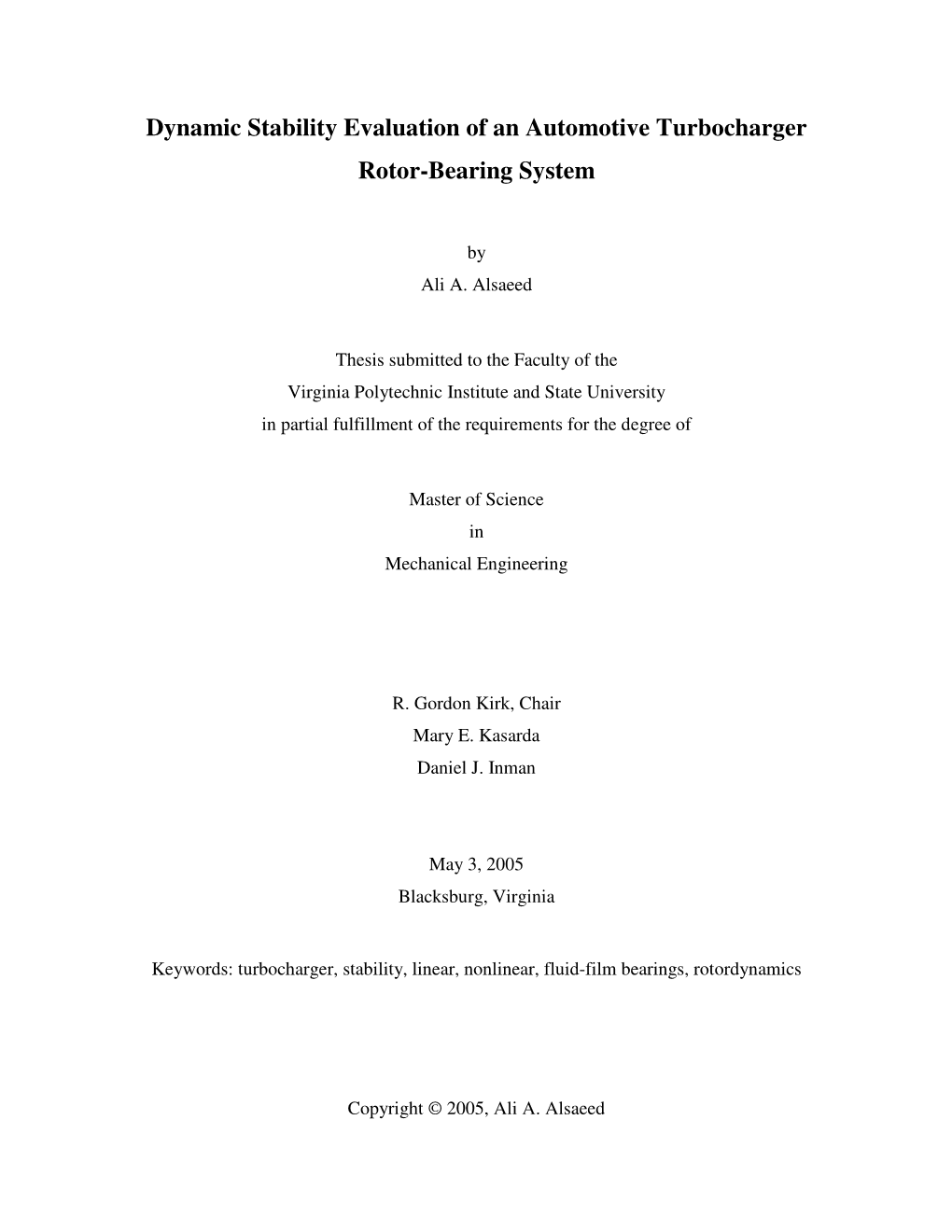 Dynamic Stability Evaluation of an Automotive Turbocharger Rotor-Bearing System