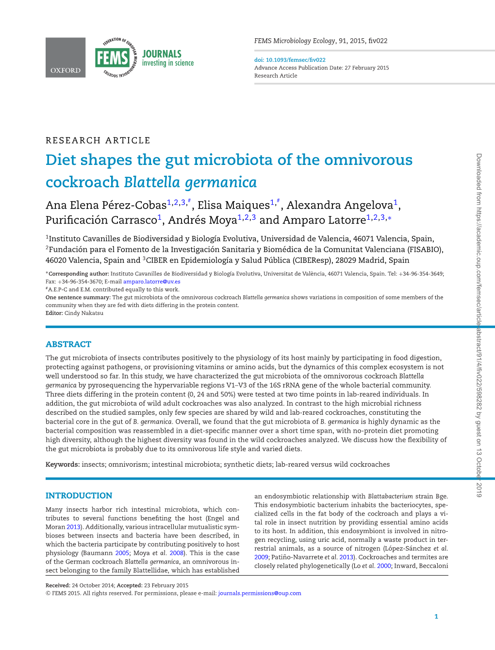 Diet Shapes the Gut Microbiota of the Omnivorous Cockroach Blattella