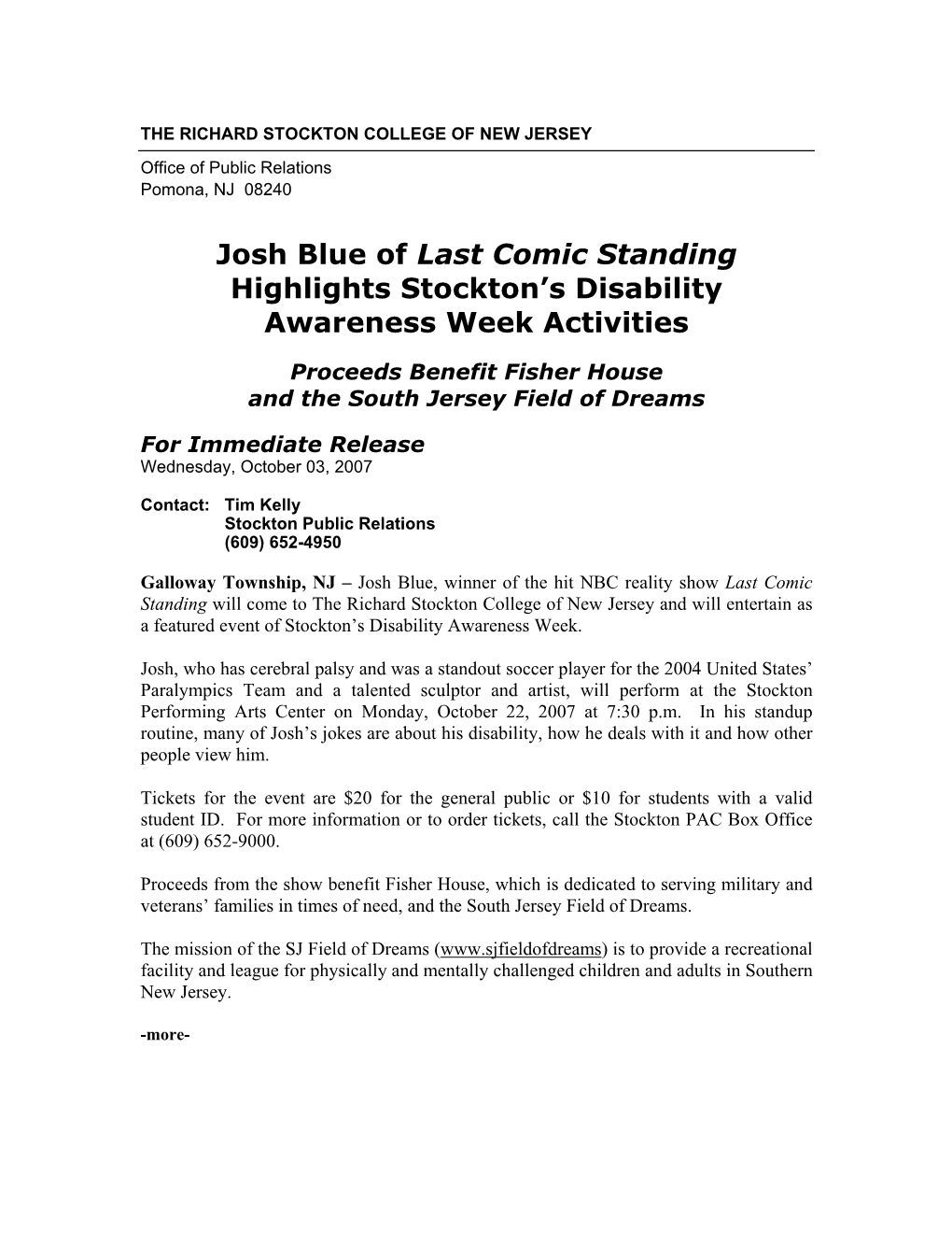 Josh Blue of Last Comic Standing Highlights Stockton's Disability