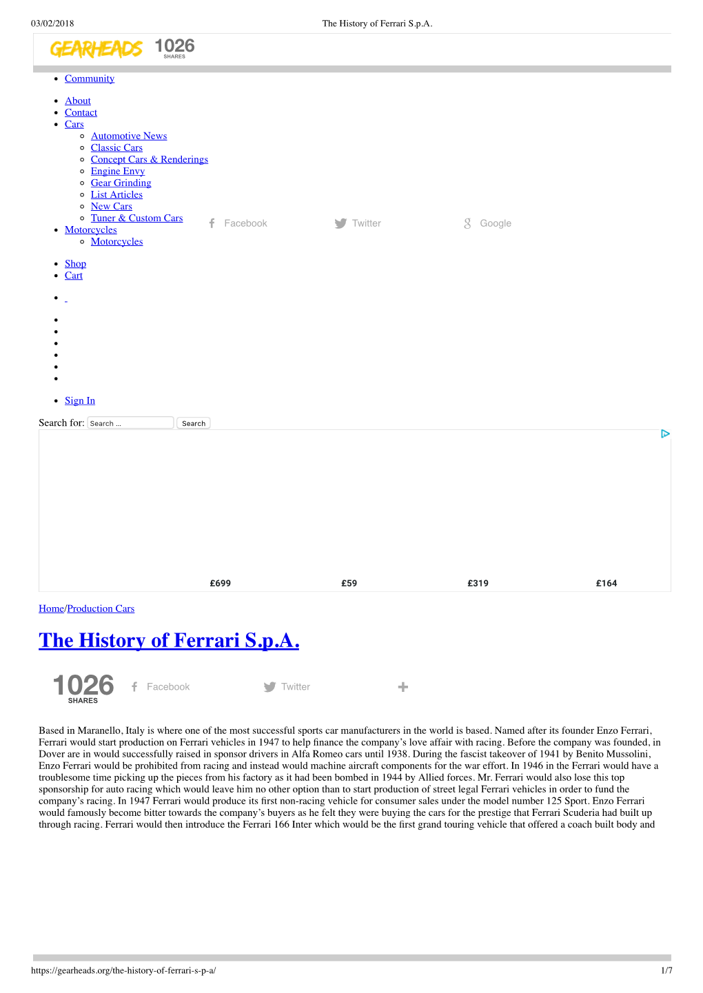 The History of Ferrari S.P.A. Menu 1026 Gearheads Bringing Auto Newsshares at High Speed