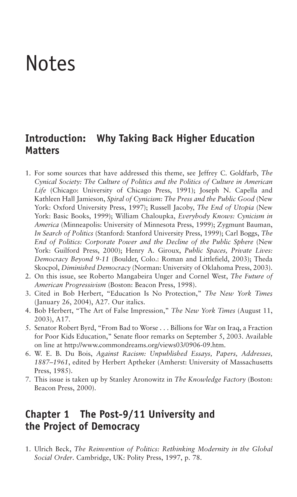 Introduction: Why Taking Back Higher Education Matters Chapter 1 The