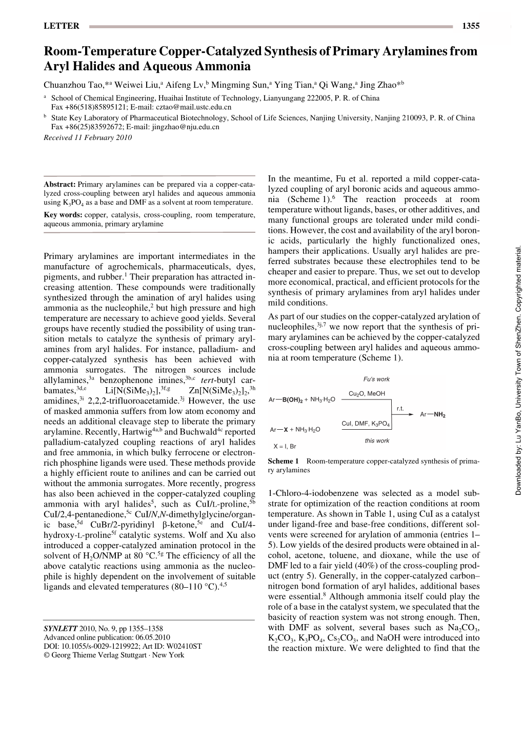 Room-Temperature Copper-Catalyzed Synthesis of Primary Arylamines from Aryl Halides and Aqueous Ammonia