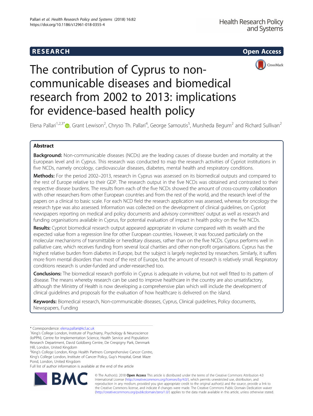 The Contribution of Cyprus to Non-Communicable Diseases And