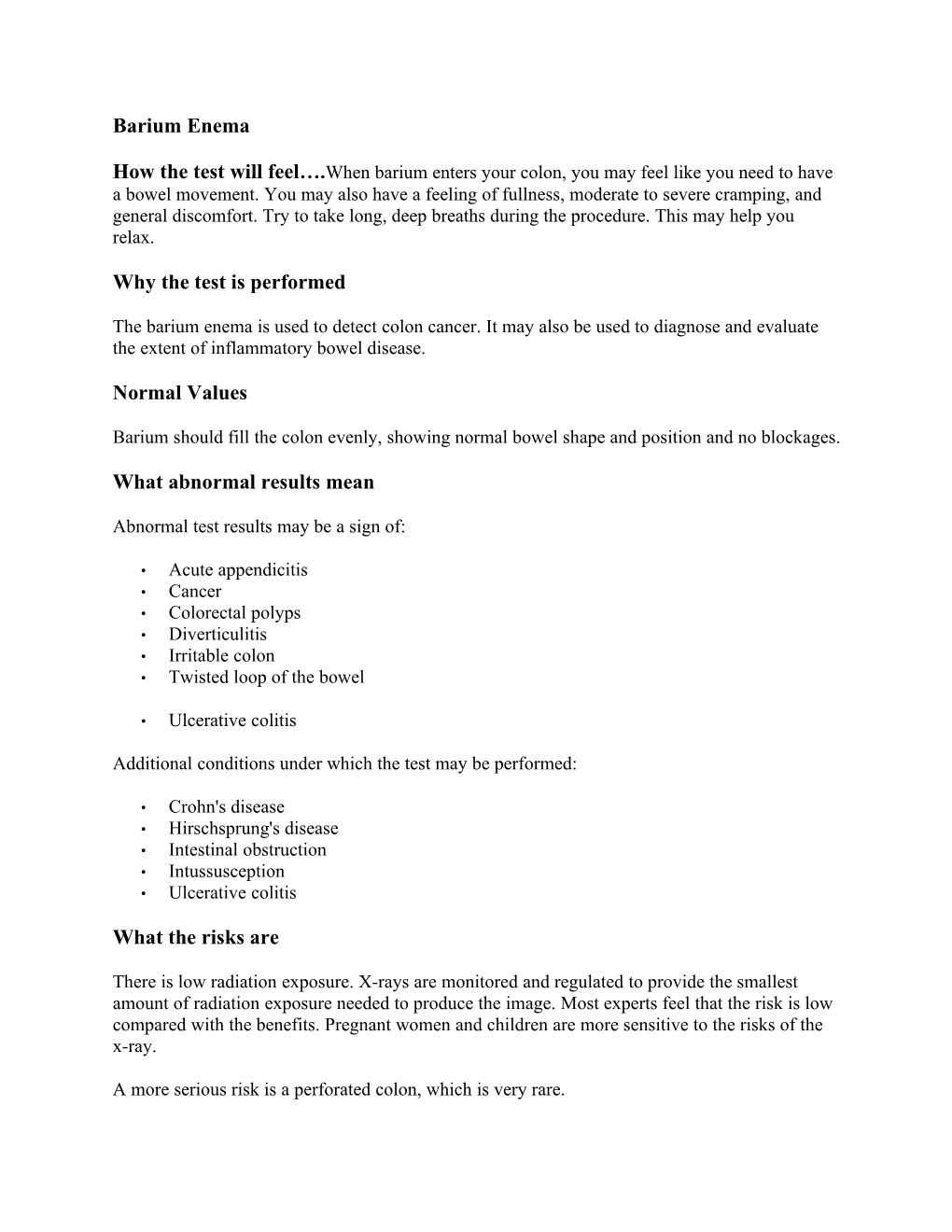 Barium Enema Why the Test Is Performed Normal Values What