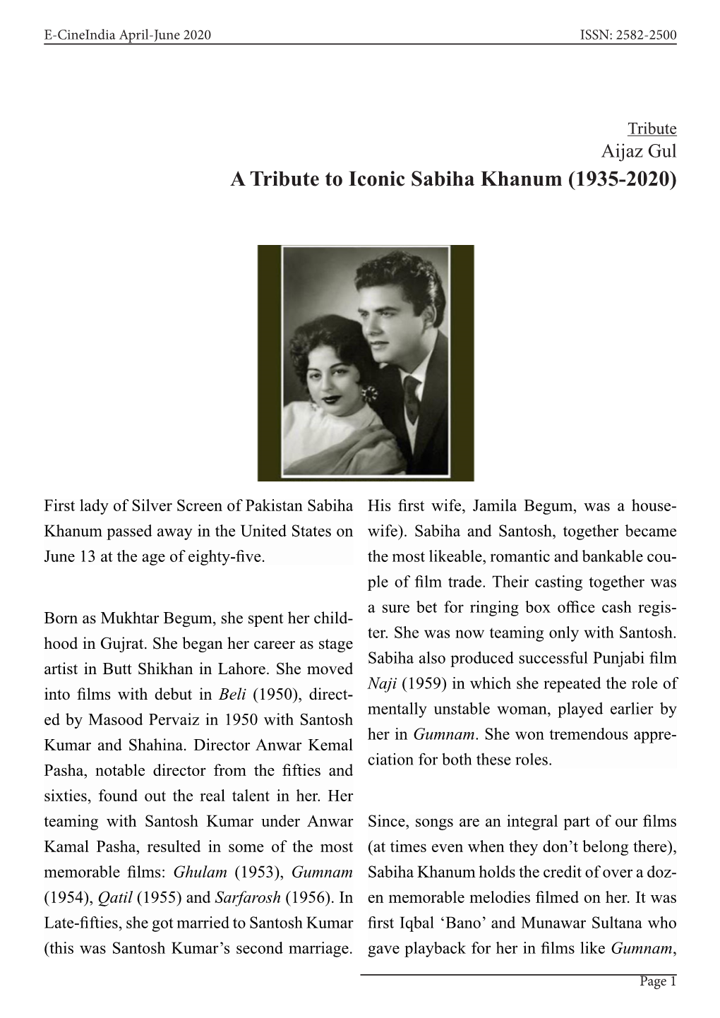 A Tribute to Iconic Sabiha Khanum (1935-2020)