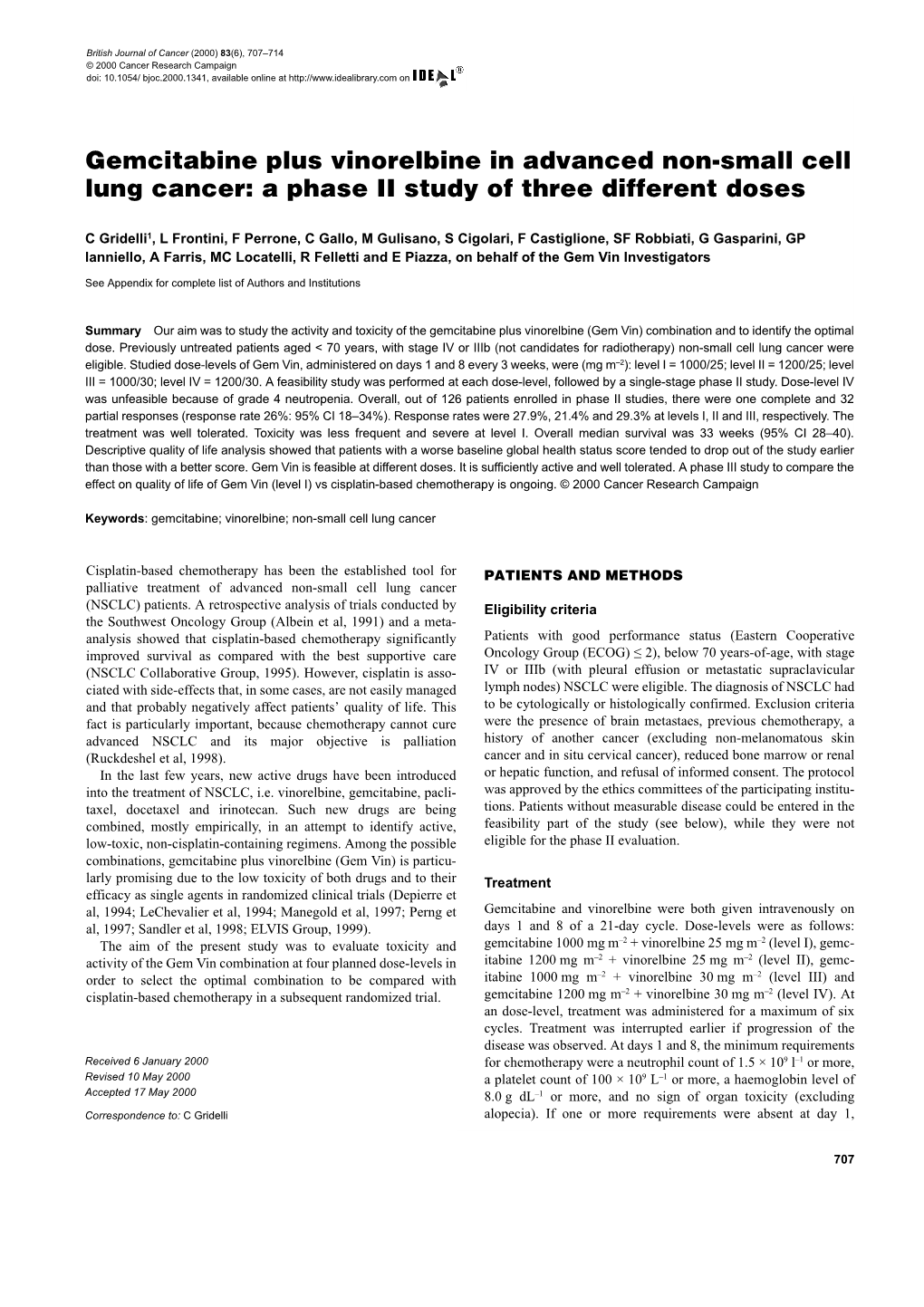 Gemcitabine Plus Vinorelbine in Advanced Non-Small Cell Lung Cancer: a Phase II Study of Three Different Doses