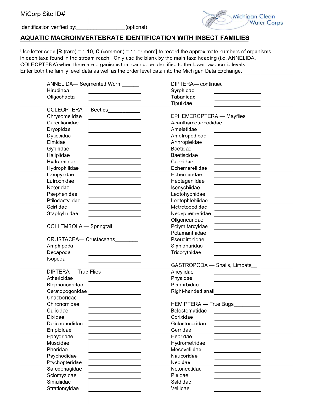 Aquatic Macroinvertebrate Identification with Insect Families