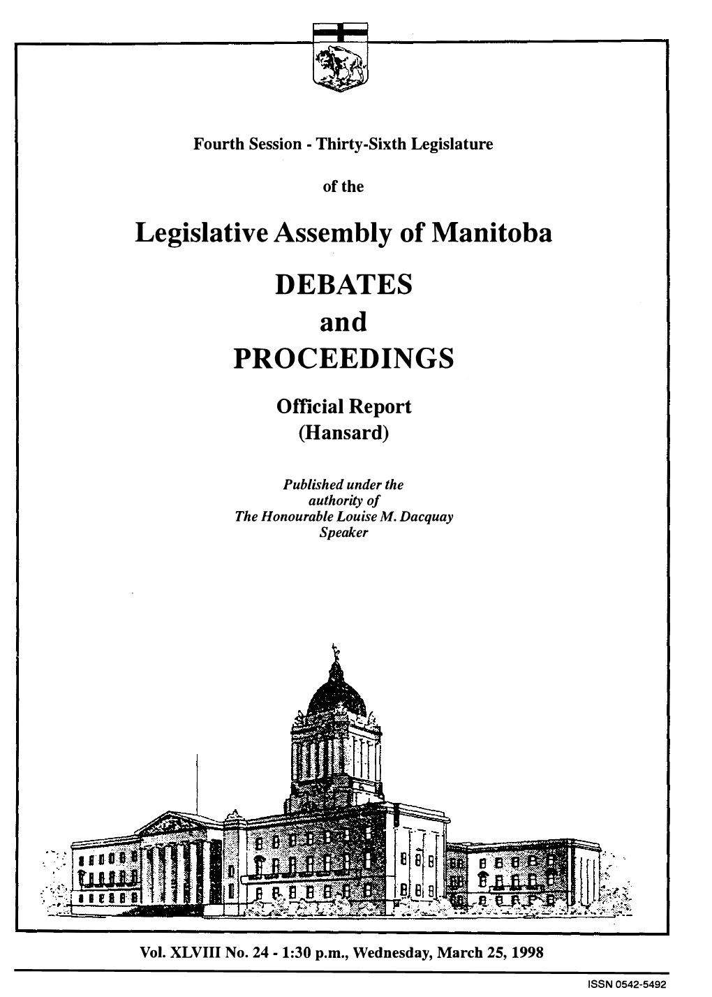 Legislative Assembly of Manitoba DEBATES and PROCEEDINGS