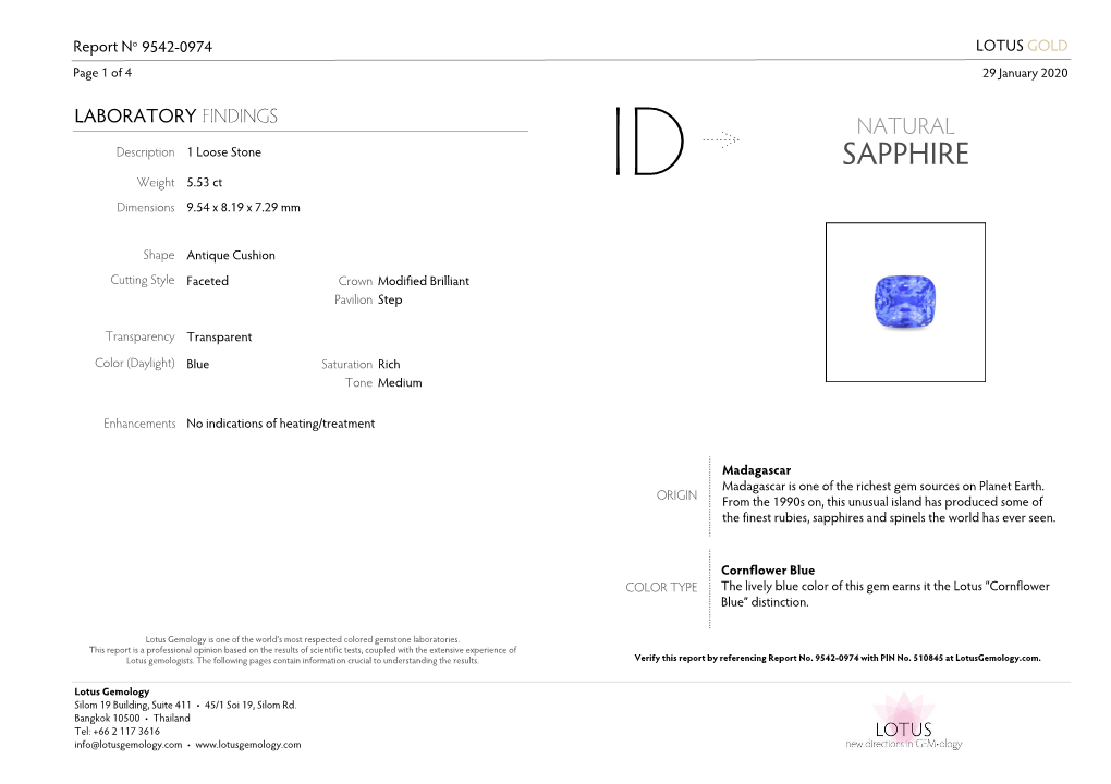 SAPPHIRE Weight 5.53 Ct ID Dimensions 9.54 X 8.19 X 7.29 Mm