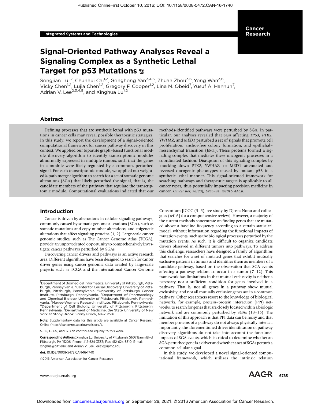 Signal-Oriented Pathway Analyses Reveal a Signaling Complex As A