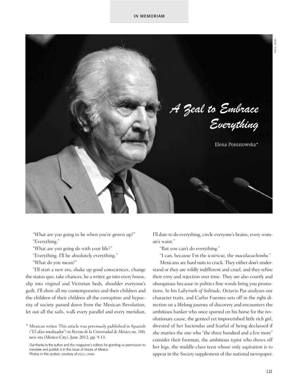 Carlos Fuentes a Zeal to Embrace Everything