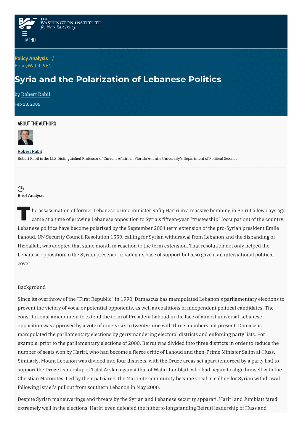 Syria and the Polarization of Lebanese Politics | the Washington