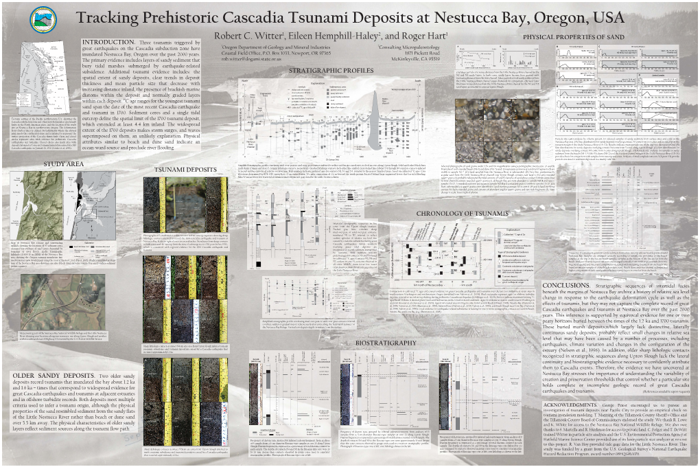 Tracking Prehistoric Cascadia Tsunami Deposits at Nestucca Bay, Oregon, USA I