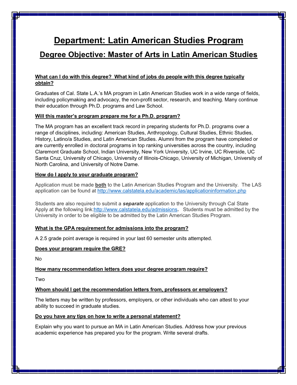 Latin American Studies MA