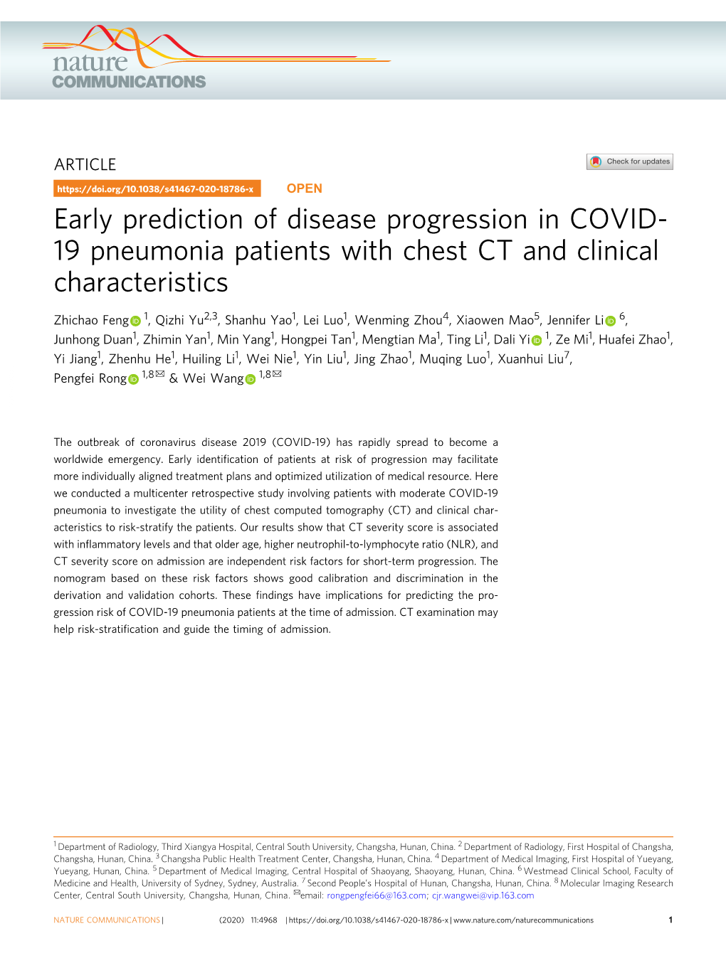 Early Prediction of Disease Progression in COVID-19