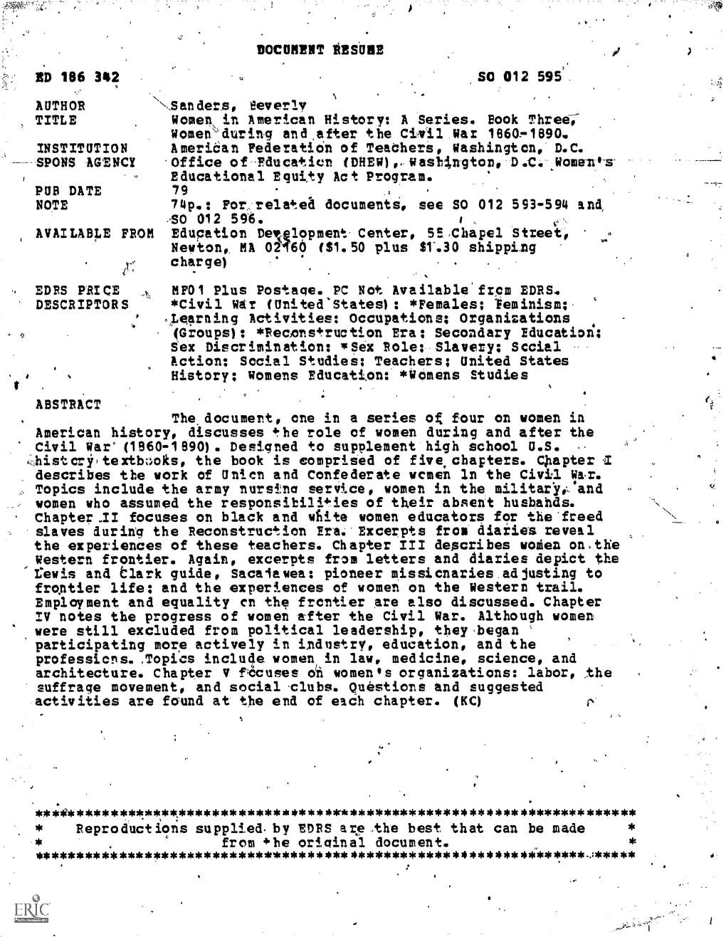 Nsanders, 8Everlv Educational Equity Act Program. 74P.: For,Relatea Documenti, See SO 012 593-594 and (Groups): *Reconstruction