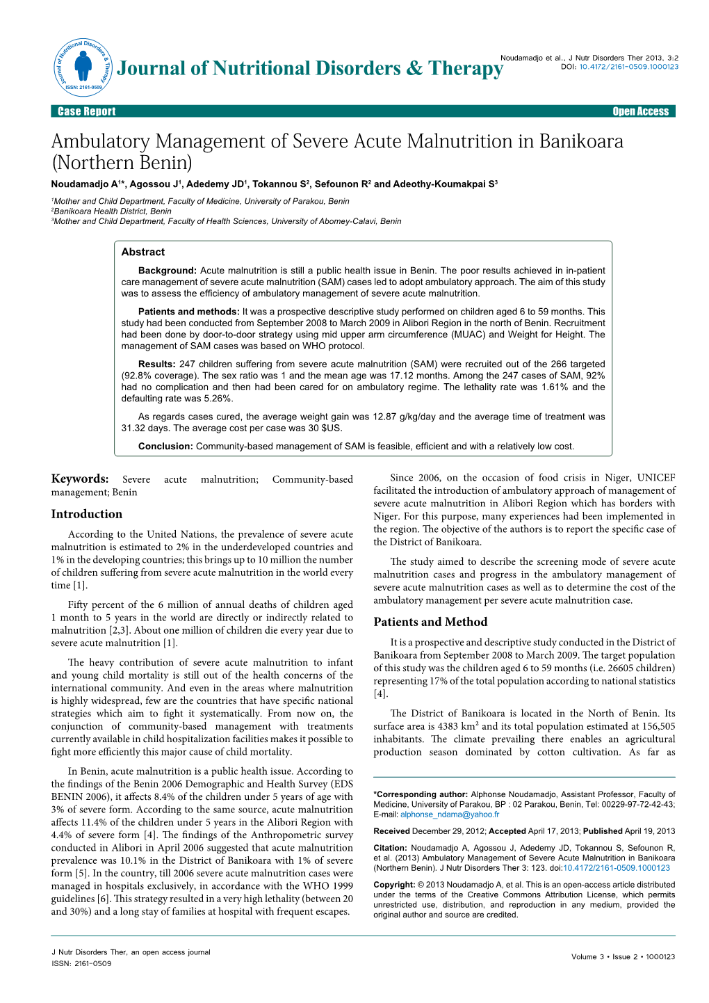 Ambulatory Management of Severe Acute Malnutrition in Banikoara