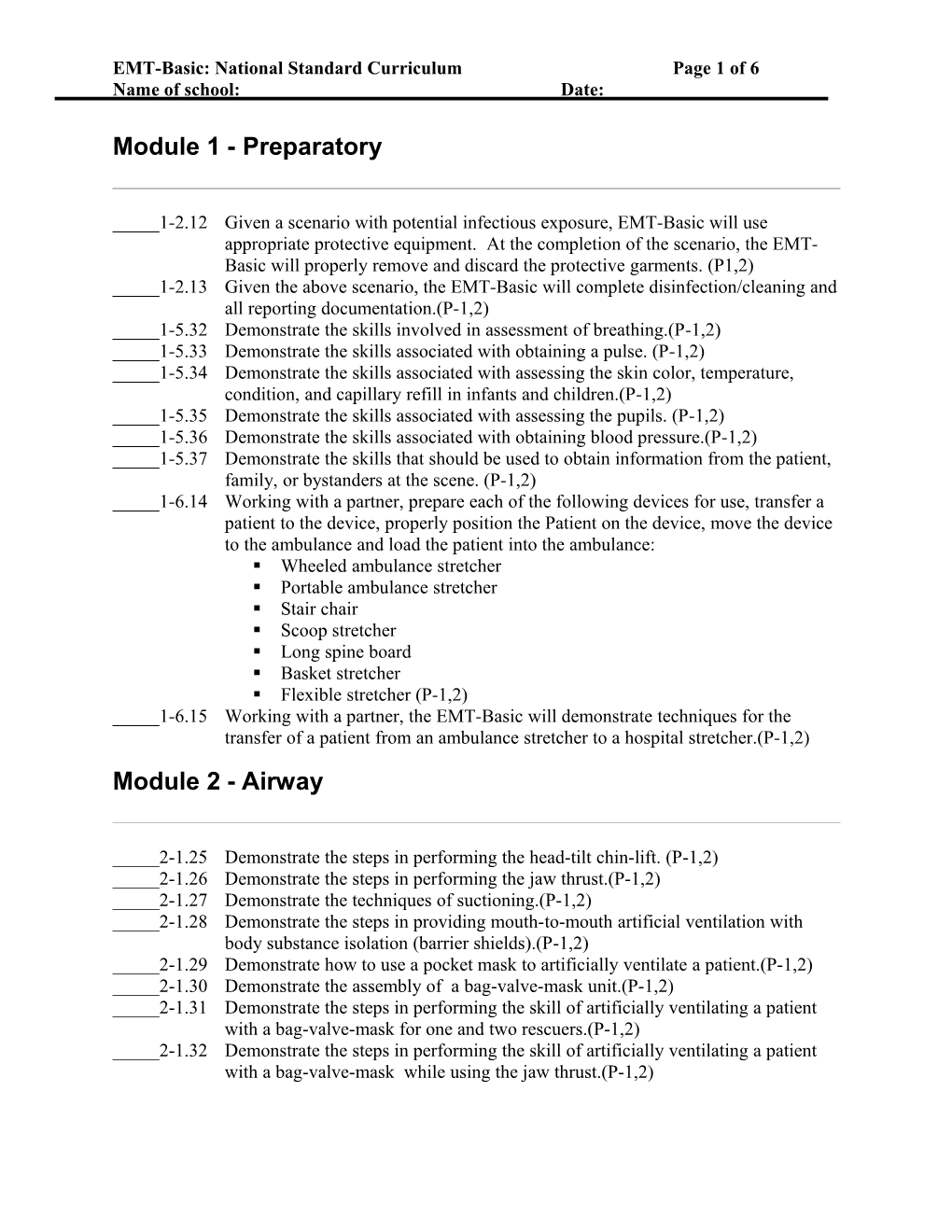 EMT-Basic: National Standard Curriculum Page 6 of 6