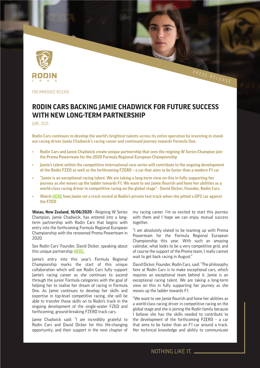 Rodin Cars Backing Jamie Chadwick for Future Success with New Long-Term Partnership June, 2020