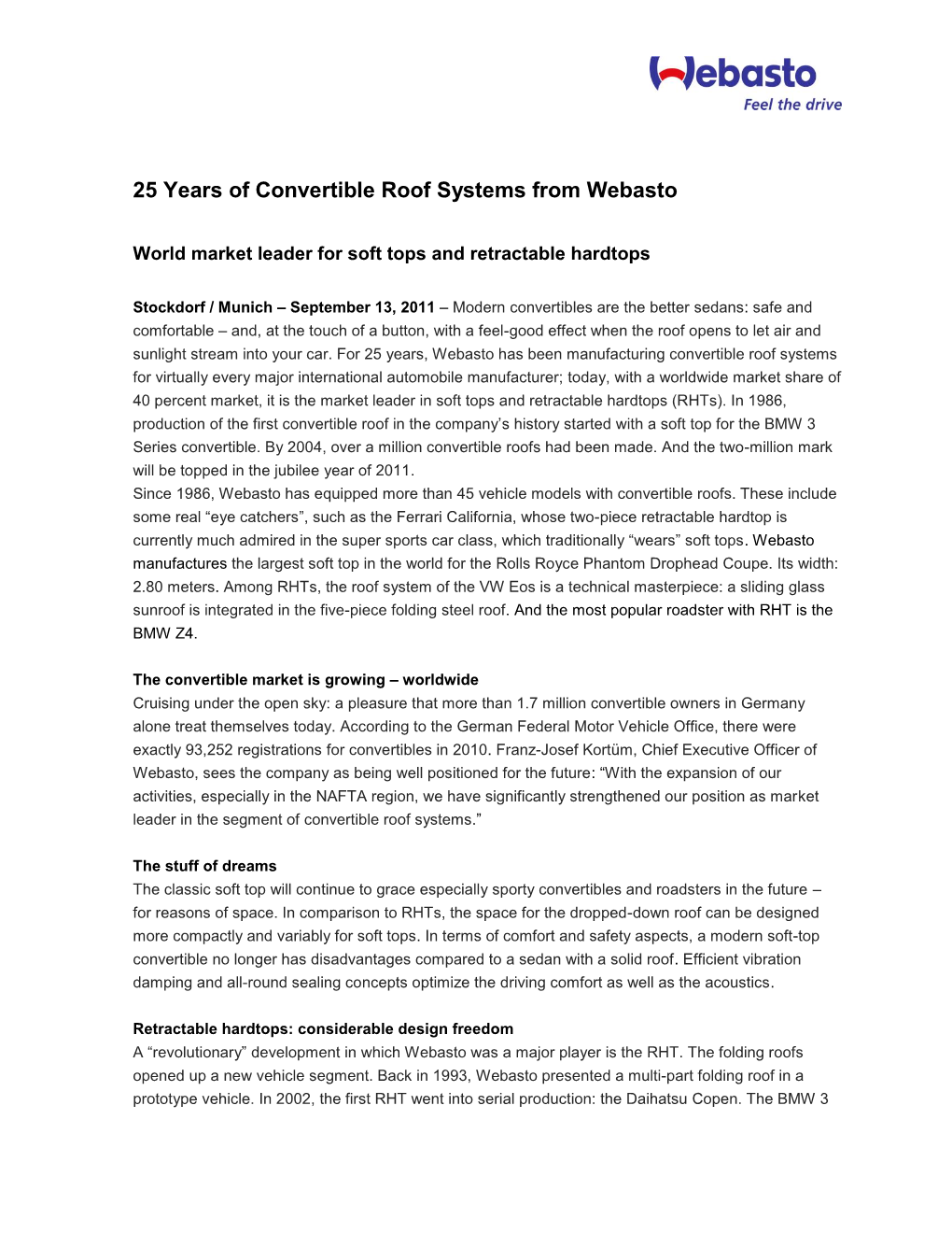 25 Years of Convertible Roof Systems from Webasto