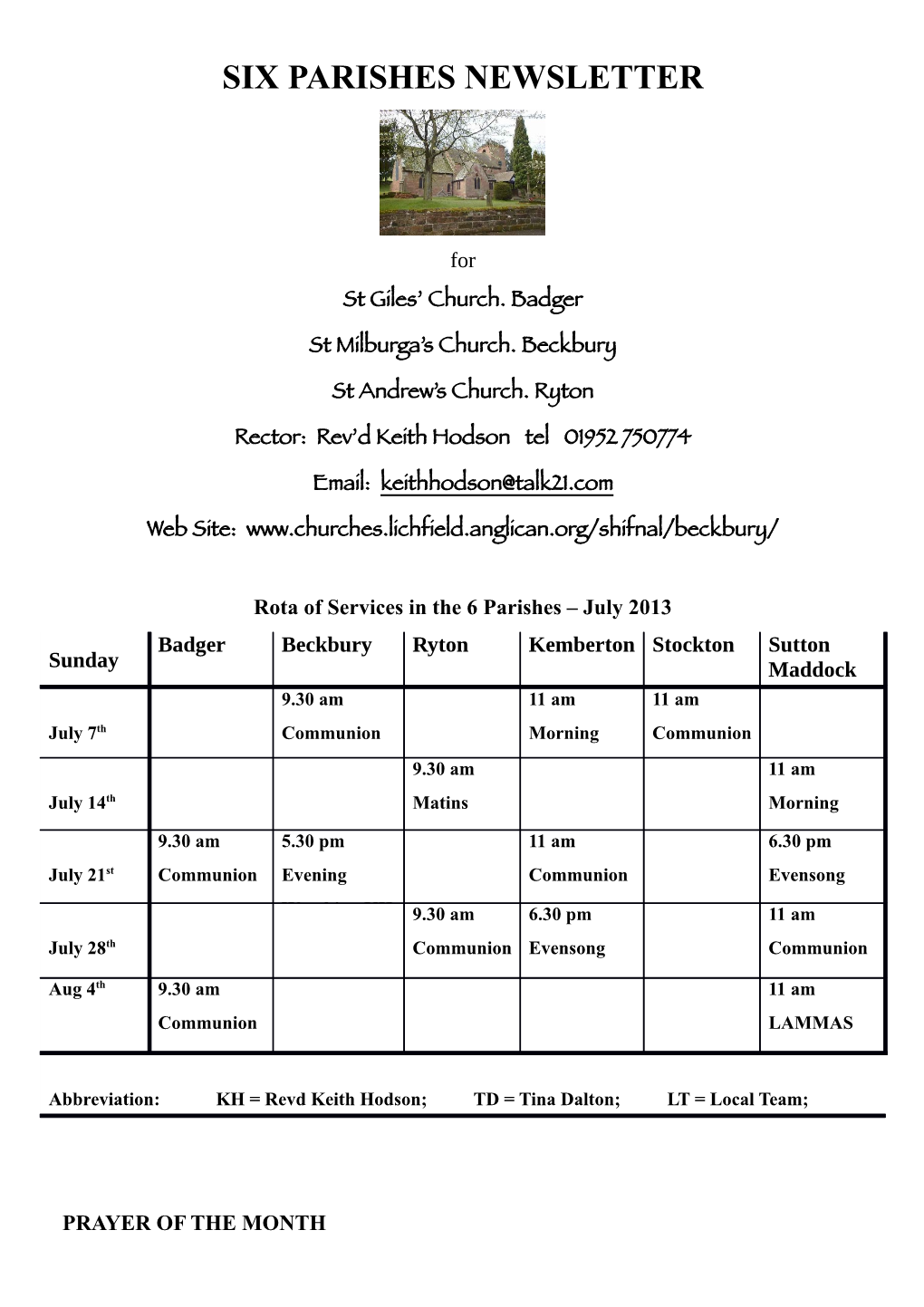 Six Parishes Newsletter