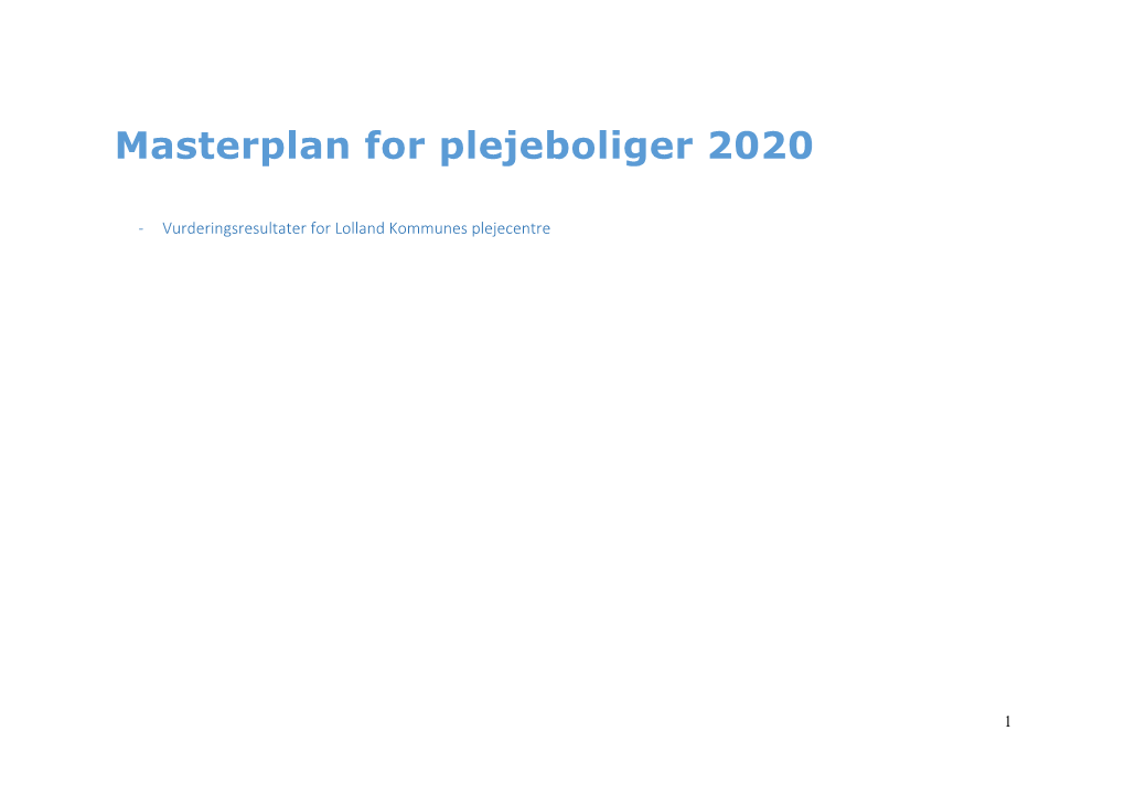 Masterplan for Plejeboliger 2020