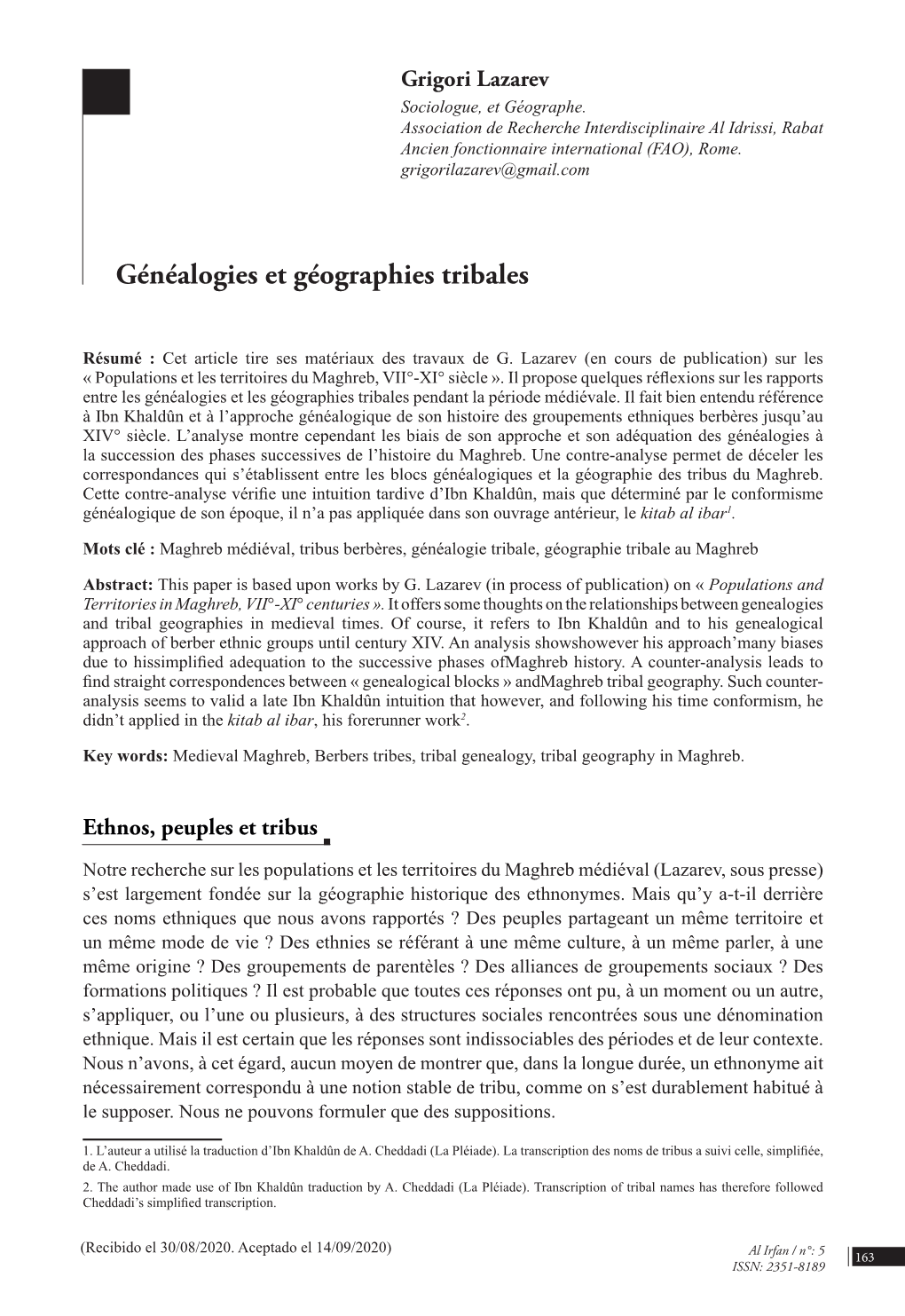 Généalogies Et Géographies Tribales