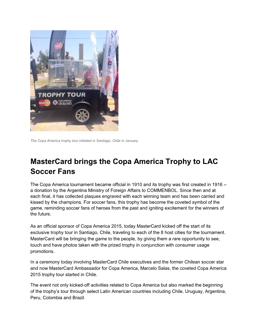 Mastercard Brings the Copa America Trophy to LAC Soccer Fans
