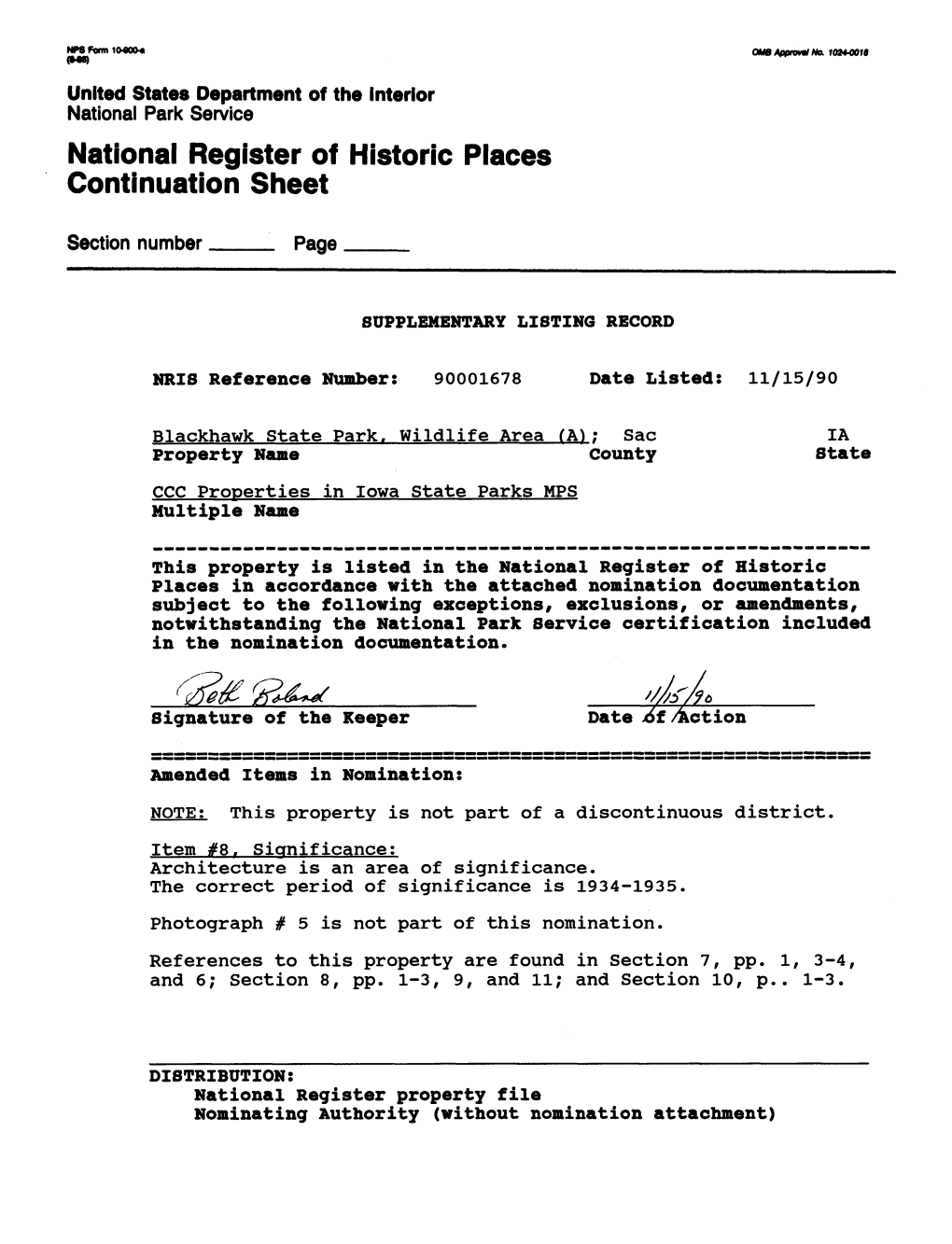 National Register of Historic Places Continuation Sheet