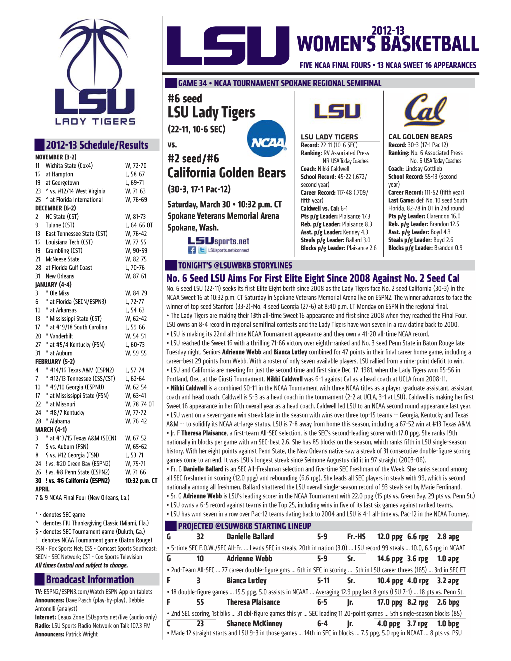 Game 34 Notes NCAA Tournament Regional Semifinal.Indd