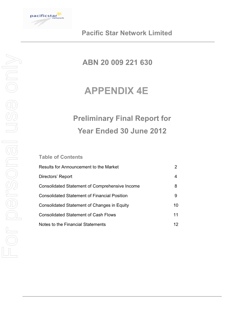 Preliminary Final Report