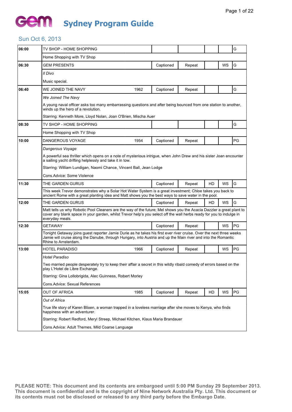 Sydney Program Guide