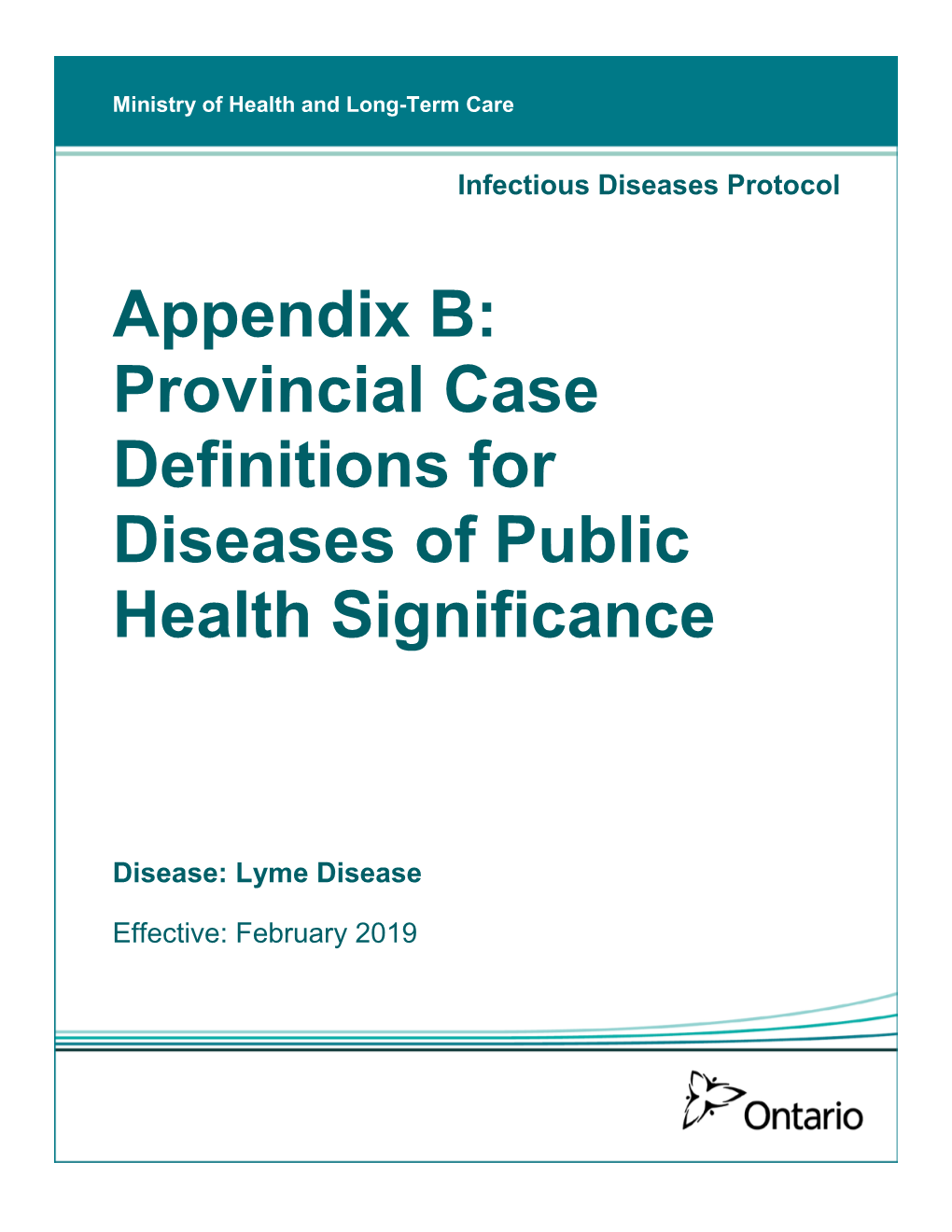 Appendix B: Provincial Case Definitions for Diseases of Public Health Significance