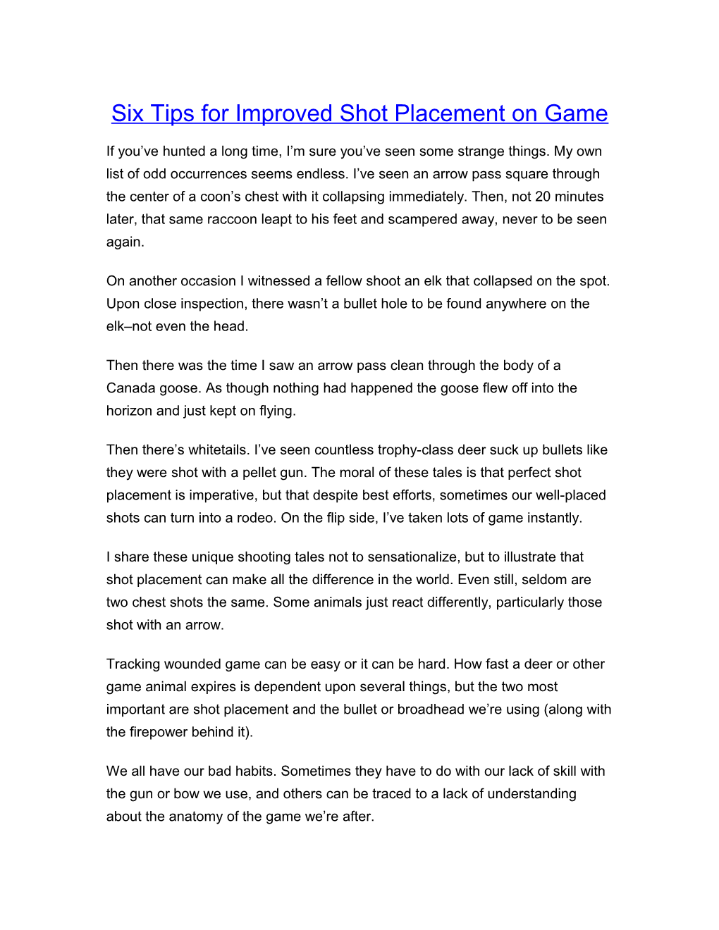 Six Tips for Improved Shot Placement on Game