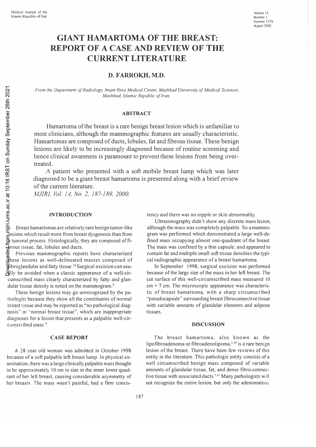 Giant Hamartoma of the Breast: Report of a Case and Review of the Current Literature