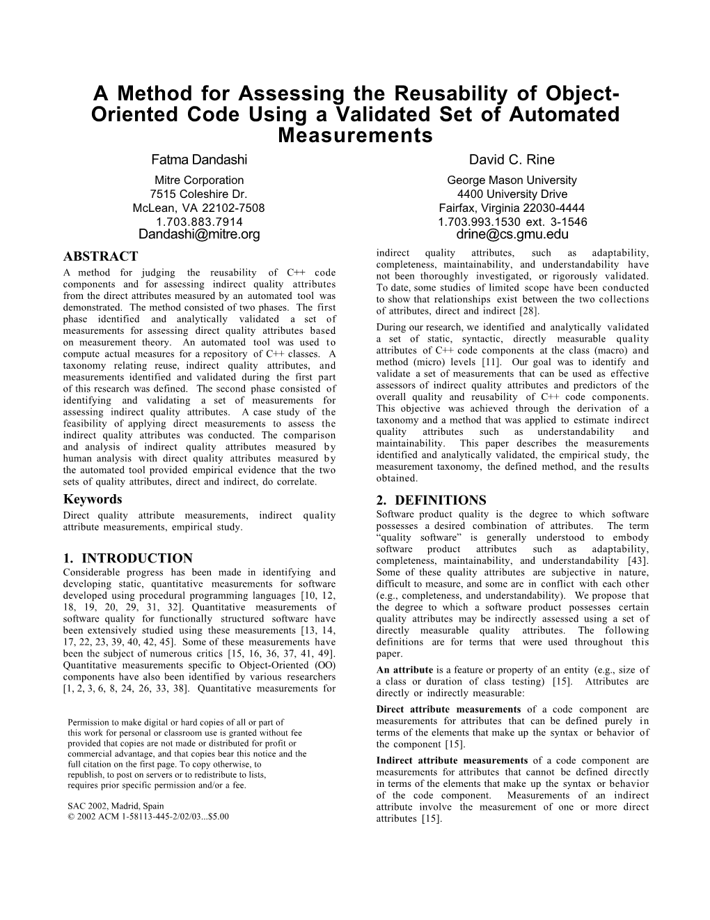 A Method for Assessing the Reusability of Object-Oriented