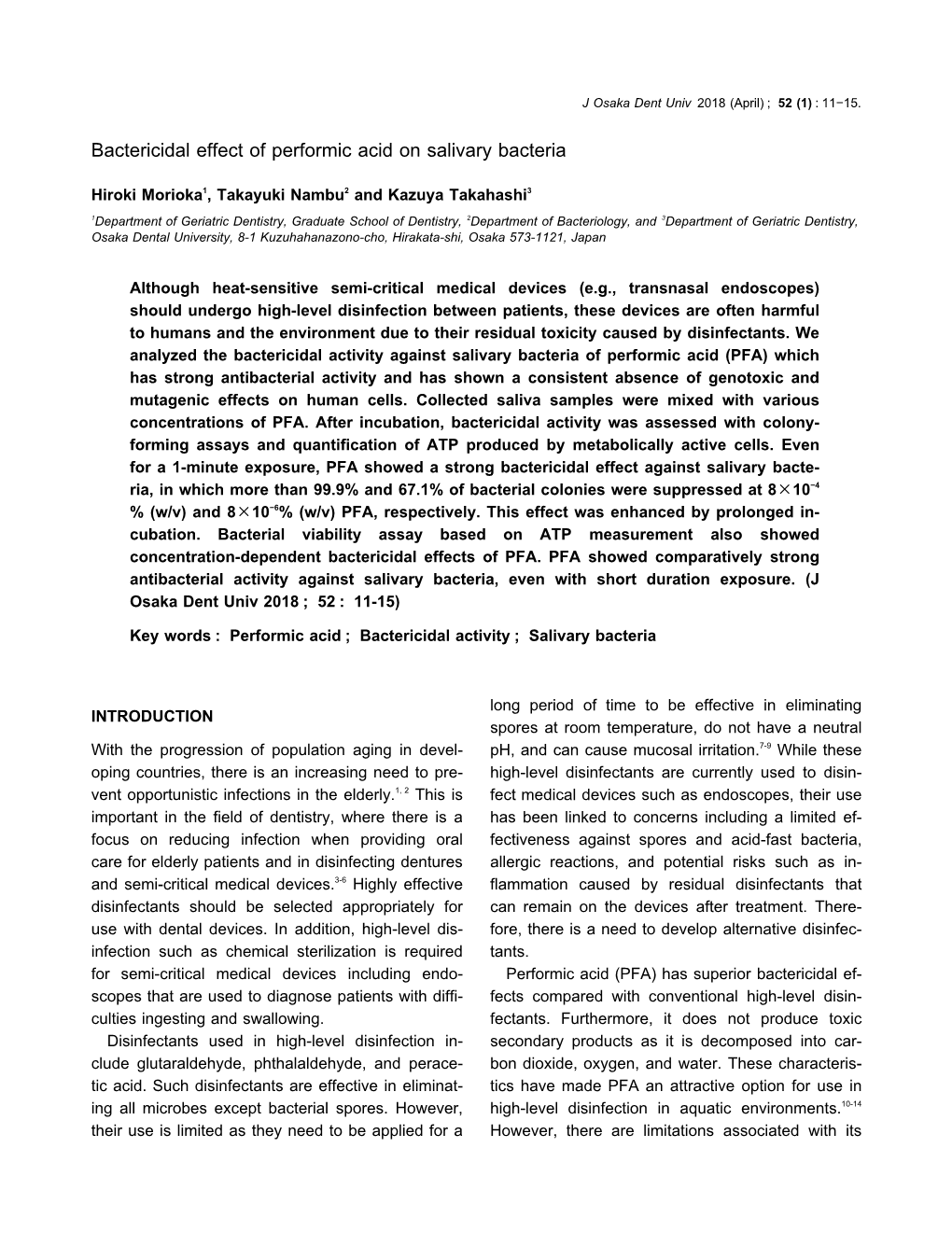 Bactericidal Effect of Performic Acid on Salivary Bacteria