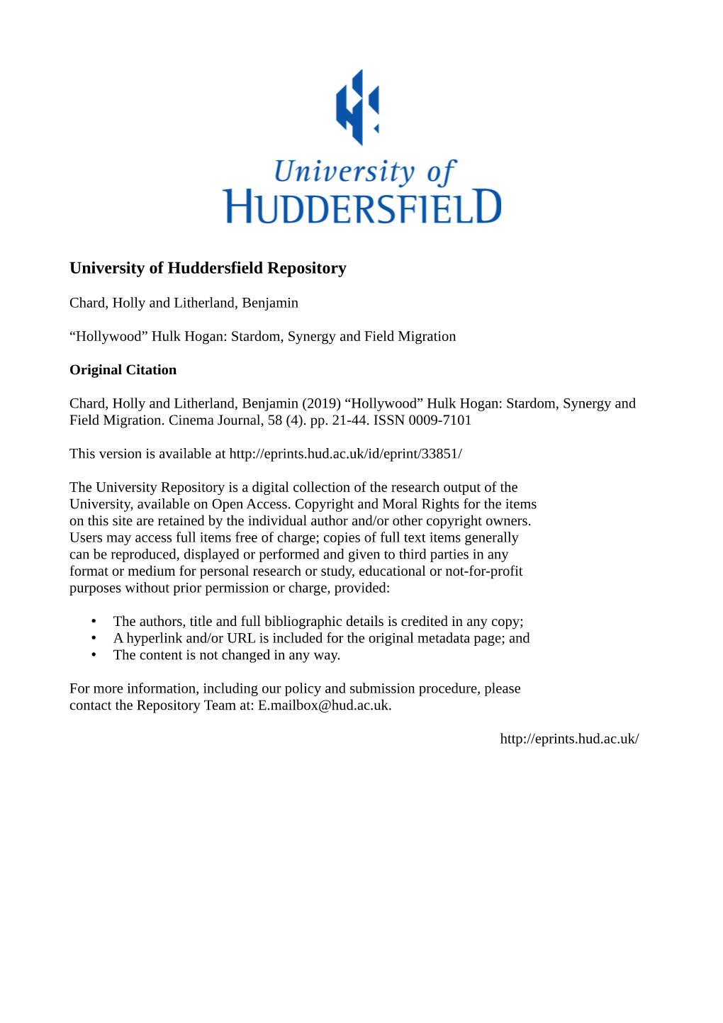 University of Huddersfield Repository