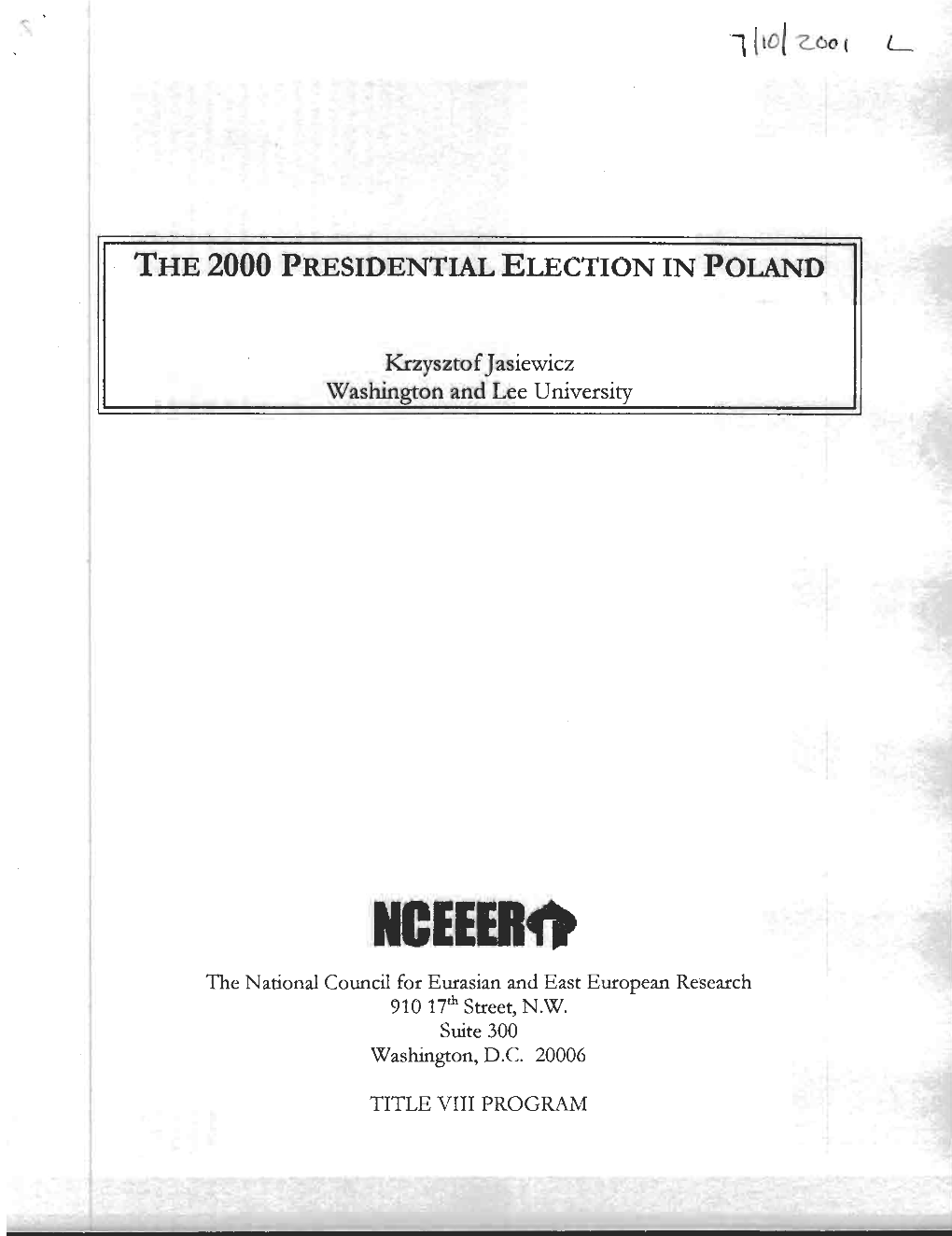 The 2000 Presidential Election in Poland