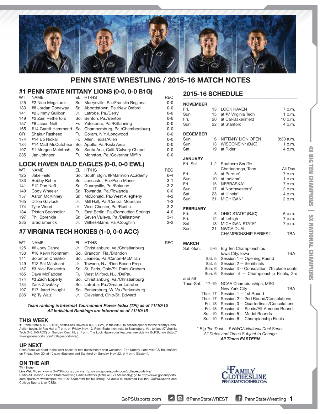 Penn State Wrestling / 2015-16 Match Notes